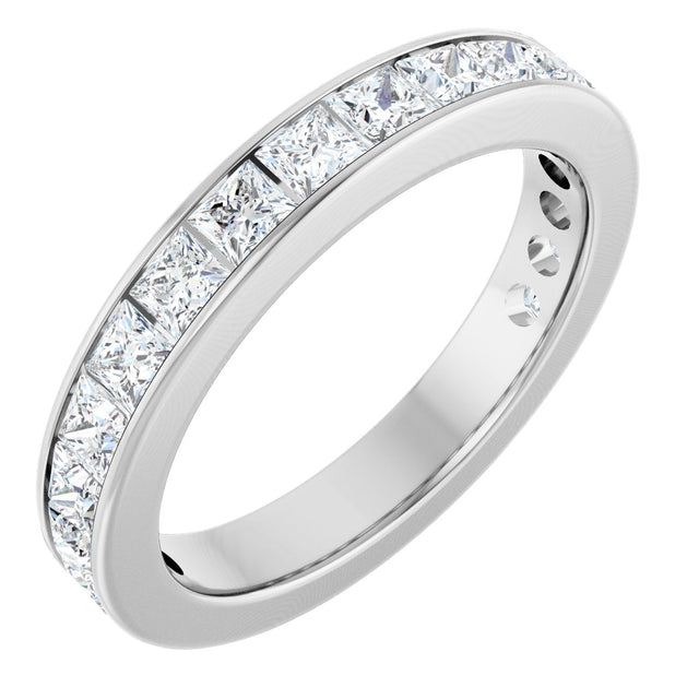 14K Gold Square Natural Diamond Channel-Set Anniversary Band – 3x3 mm Stones - White Gold