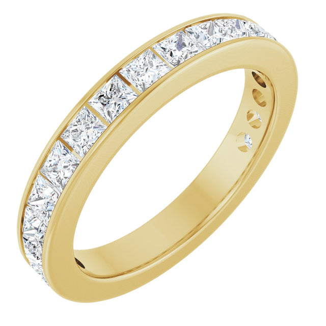 14K Gold Square Lab-Grown Diamond Channel-Set Anniversary Band – 3x3 mm Stones - Yellow Gold