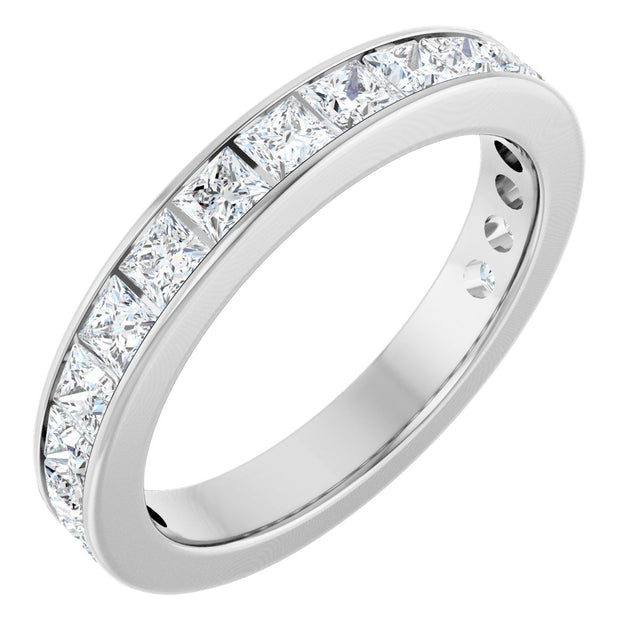 14K Gold Square Natural Diamond Channel-Set Anniversary Band – 3x3 mm Stones - White Gold