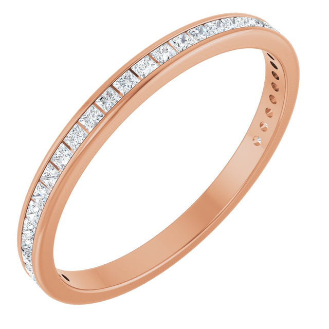 14K Gold Square Natural Diamond Channel-Set Anniversary Band – 1.5x1.5 mm Stones (3/4 CTW) - Rose Gold