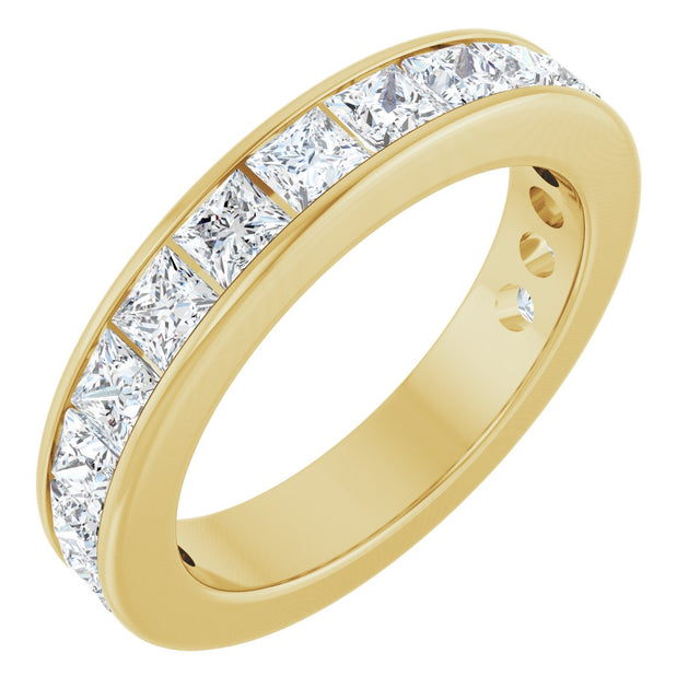 14K Gold Square Lab-Grown Diamond Channel-Set Anniversary Band – 2.5x2.5 mm Stones - Yellow Gold