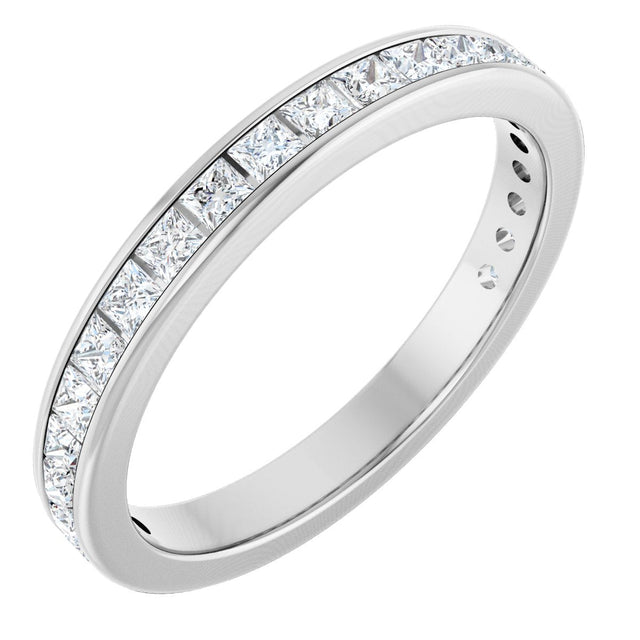 14K Gold Square Natural Diamond Channel-Set Anniversary Band – 2x2 mm Stones - White Gold