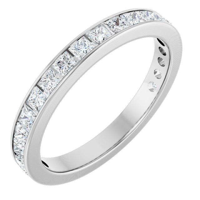 14K Gold Square Lab-Grown Diamond Channel-Set Anniversary Band – 3x3 mm Stones - White Gold