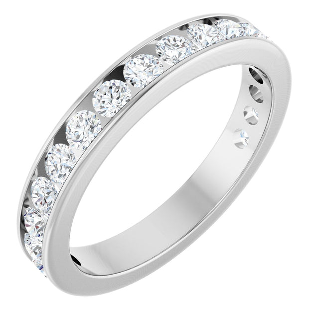 14K Gold Round Natural Diamond Channel-Set Anniversary Band – 3 mm Stones - White Gold
