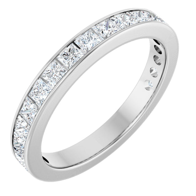 14K Gold Square Lab-Grown Diamond Channel-Set Anniversary Band – 3x3 mm Stones - White Gold