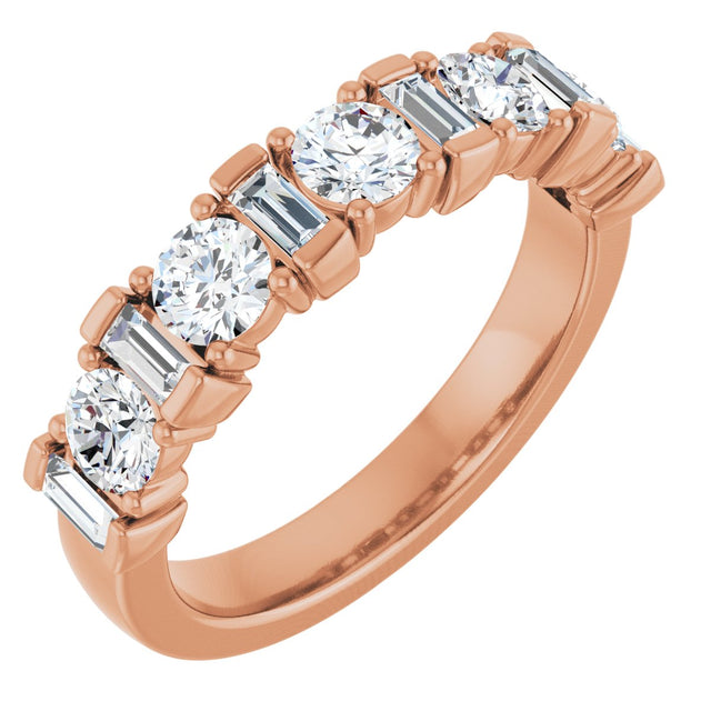 14K Gold Round Natural Diamond Anniversary Band – 3.3 mm Stones - Rose Gold