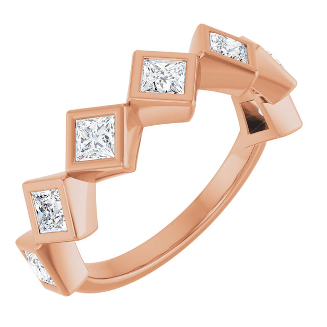 14K Gold Square Natural Diamond Bezel-Set Anniversary Band – 3/4–2 CTW - Rose Gold