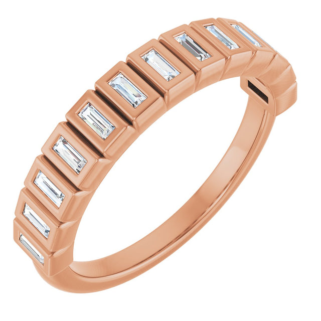 14K Gold Straight Baguette Natural Diamond Bezel-Set Anniversary Band – 1/4–7/8 CTW - Rose Gold