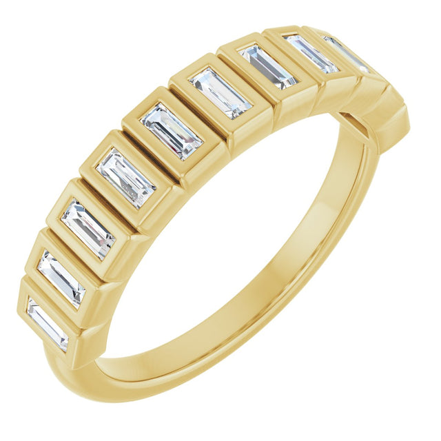 14K Gold Straight Baguette Natural Diamond Bezel-Set Anniversary Band – 1/4–7/8 CTW - Yellow Gold