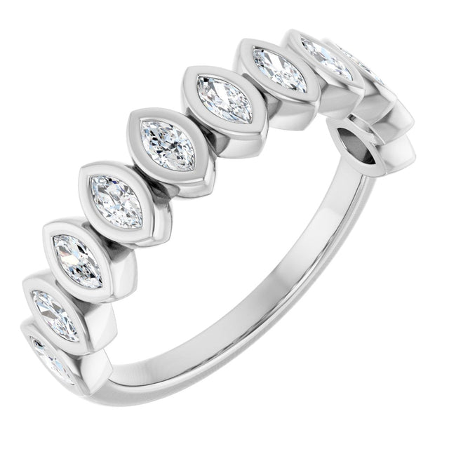 14K Gold Marquise Lab-Grown Diamond Bezel-Set Anniversary Band – 3/8–5/8 CTW - White Gold