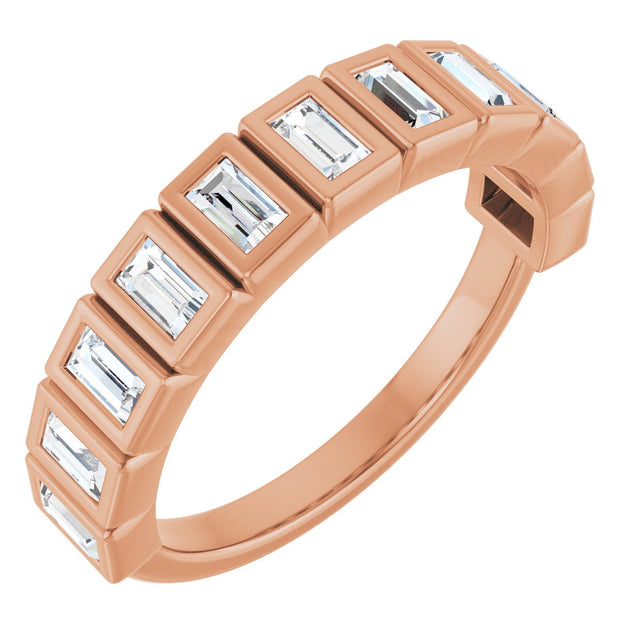 14K Gold Straight Baguette Natural Diamond Bezel-Set Anniversary Band – 1/4–7/8 CTW - Rose Gold