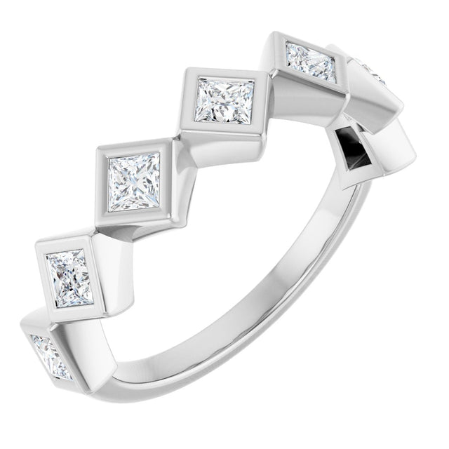 14K Gold Square Natural Diamond Bezel-Set Anniversary Band – 1/8–5/8 CTW - White Gold