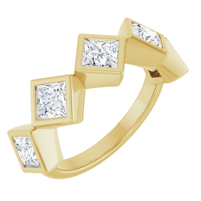 14K Gold Square Lab-Grown Diamond Bezel-Set Anniversary Band – 3/4–2 CTW - Yellow Gold