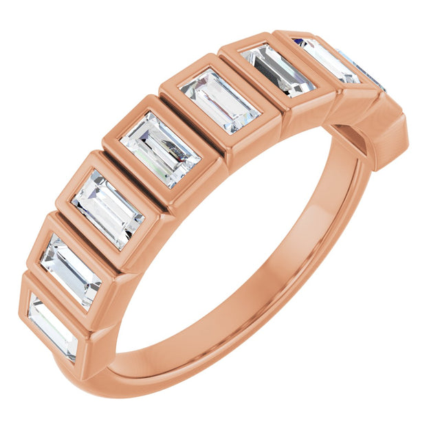 14K Gold Straight Baguette Natural Diamond Bezel-Set Anniversary Band – 9/10–1 CTW - Rose Gold