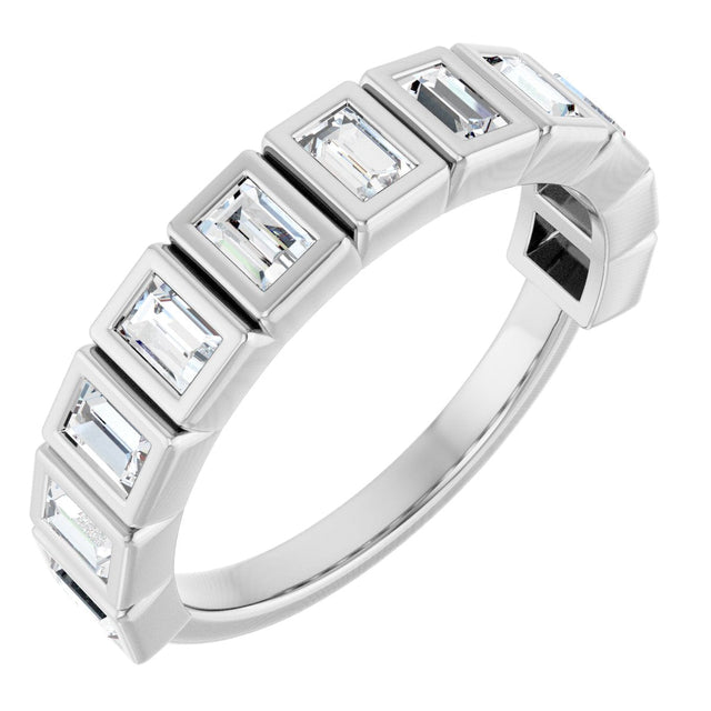 10K Gold Straight Baguette Natural Diamond Bezel-Set Anniversary Band – 3/4–1 CTW - White Gold