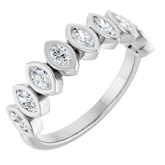 Platinum Marquise Natural Diamond Bezel-Set Anniversary Band – 3/8–5/8 CTW