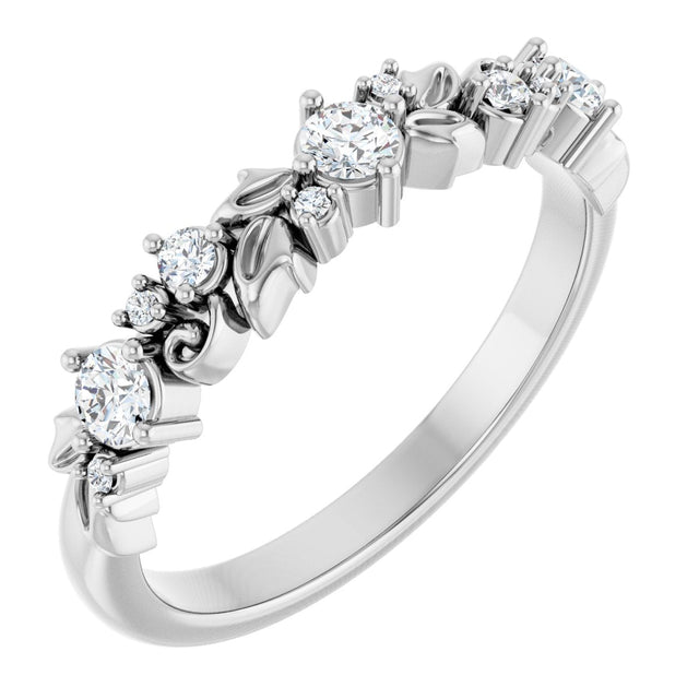 14K Gold Round Natural Diamond Sculptural Anniversary Band – 1/4 CTW - White Gold