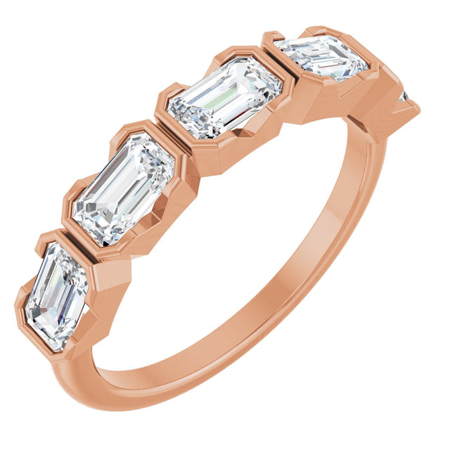 14K Gold Emerald Lab-Grown Diamond Half-Bezel Five-Stone Anniversary Band - 1 1/2-3 1/4 CTW - Rose Gold