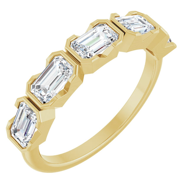 14K Gold Emerald Lab-Grown Diamond Half-Bezel Five-Stone Anniversary Band - 1 1/2-3 1/4 CTW - Yellow Gold