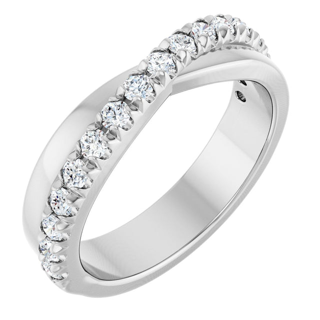 14K Gold Round Lab-Grown Diamond French-Set Criss-Cross Anniversary Band – 1/2–7/8 CTW - White Gold