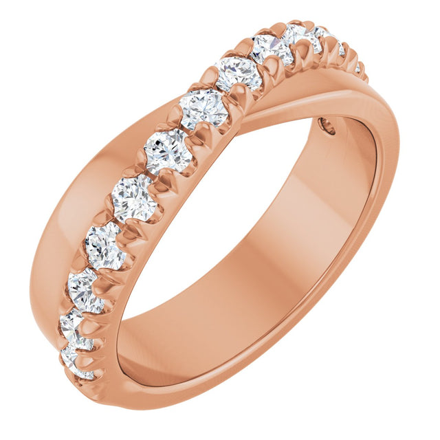 14K Gold Round Lab-Grown Diamond French-Set Criss-Cross Anniversary Band – 1/2–7/8 CTW - Rose Gold