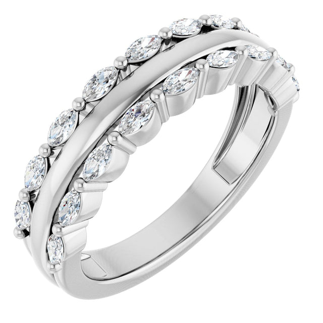 14K Gold Marquise Natural Diamond Double Row Anniversary Band – 1/2 CTW - White Gold