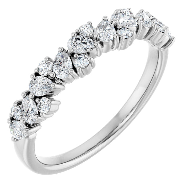 14K Gold Pear Natural Diamond Cluster Anniversary Band – 5/8 CTW - White Gold