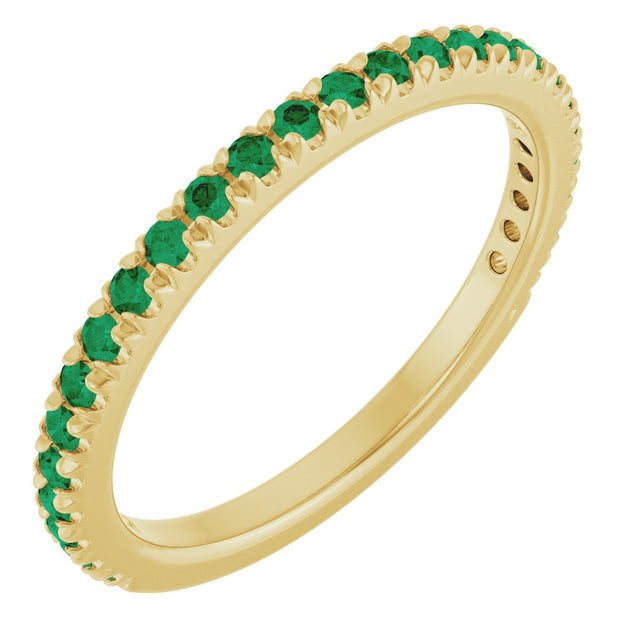 14K Gold Round Natural Emerald French-Set Anniversary Band - Yellow Gold