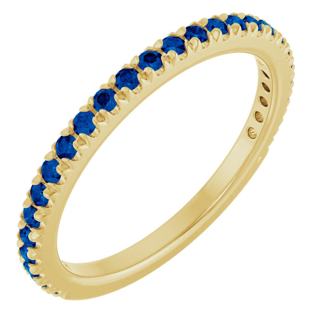 14K Gold Round Natural Blue Sapphire French-Set Anniversary Band - Yellow Gold