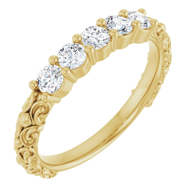 14K Gold Round Natural Diamond Five-Stone Sculptural Anniversary Band - 1/2 CTW - Yellow Gold