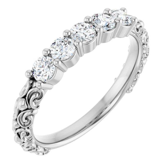 14K Gold Round Natural Diamond Five-Stone Sculptural Anniversary Band - 1/2 CTW - White Gold