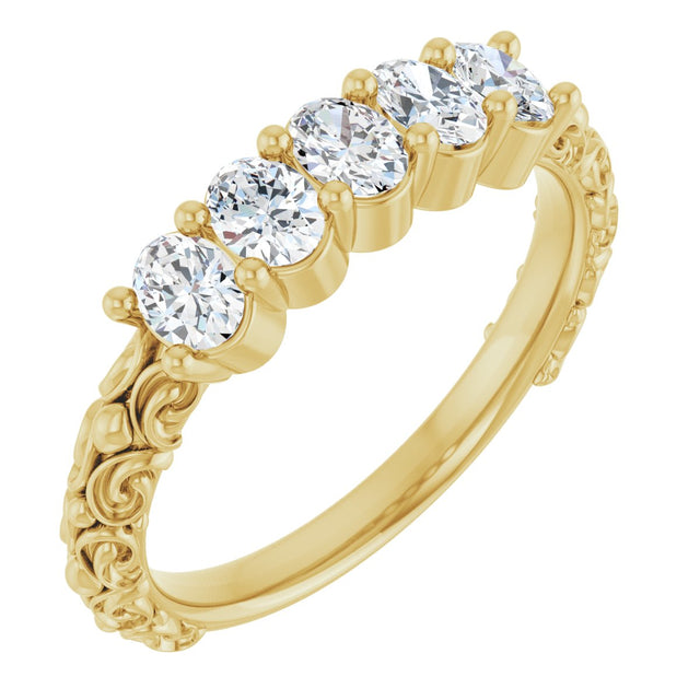 14K Gold Oval Lab-Grown Diamond Five-Stone Sculptural Anniversary Band - 3/4 CTW - Yellow Gold