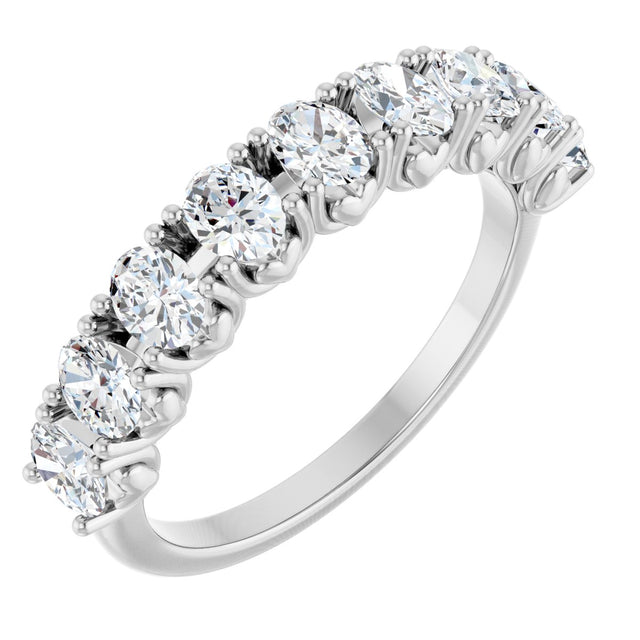 14K Gold Oval Natural Diamond Eleven-Stone U-Prong Hidden Heart Anniversary Band – 1 3/8–2 1/3 CTW - White Gold