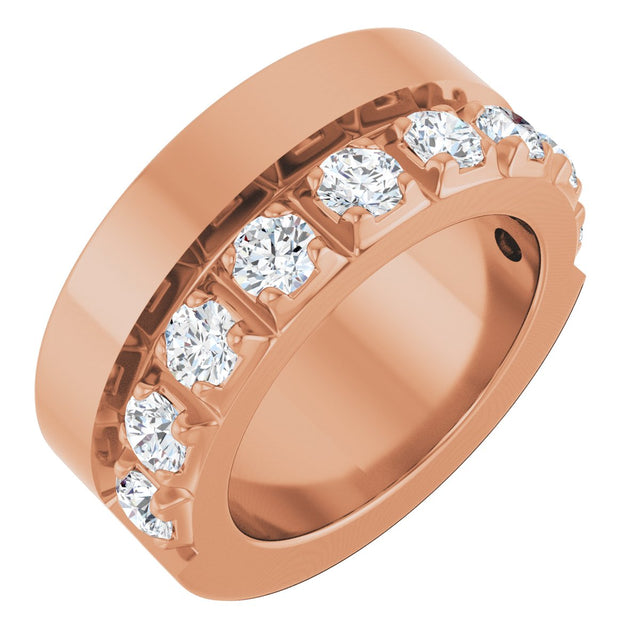 14K Gold Round Lab-Grown Diamond Single Sided Stepped-Edge Anniversary Band – 3 mm Stones - Rose Gold