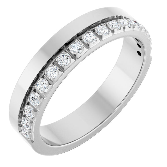 14K Gold Round Natural Diamond Single Sided Stepped-Edge Anniversary Band – 2.5 mm Stones (1 CTW) - White Gold