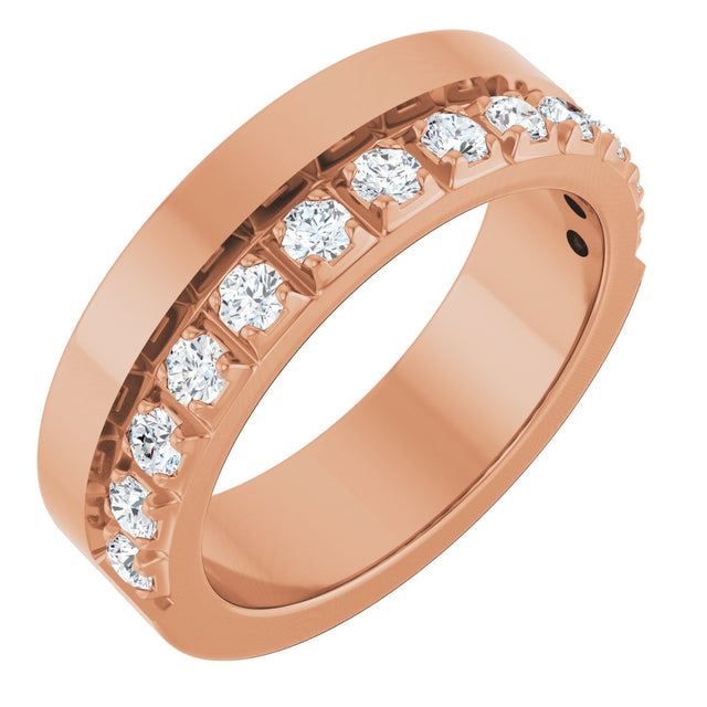 14K Gold Round Lab-Grown Diamond Single Sided Stepped-Edge Anniversary Band – 2.5 mm Stones - Rose Gold