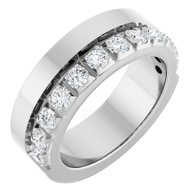 14K Gold Round Natural Diamond Single Sided Stepped-Edge Anniversary Band – 2.5 mm Stones - White Gold