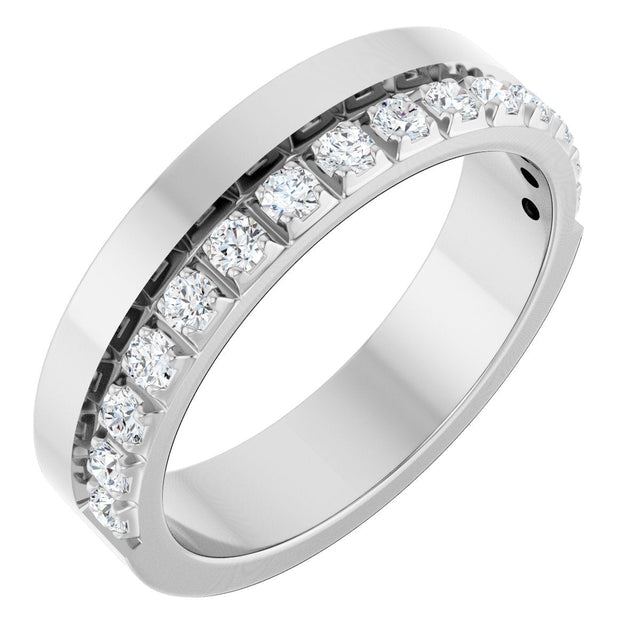 14K Gold Round Natural Diamond Single Sided Stepped-Edge Anniversary Band – 3 mm Stones (1 1/3 CTW) - White Gold