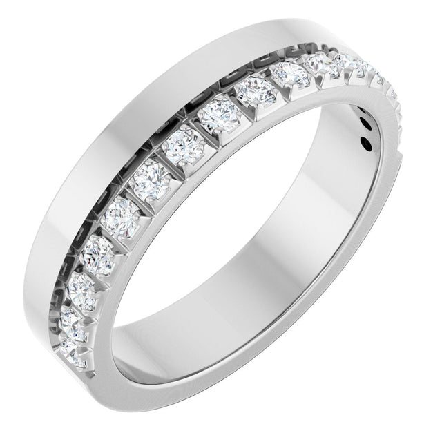 14K Gold Round Natural Diamond Single Sided Stepped-Edge Anniversary Band – 2.5 mm Stones (1 CTW) - White Gold