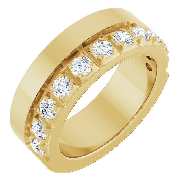 14K Gold Round Natural Diamond Single Sided Stepped-Edge Anniversary Band – 2.5 mm Stones - Yellow Gold