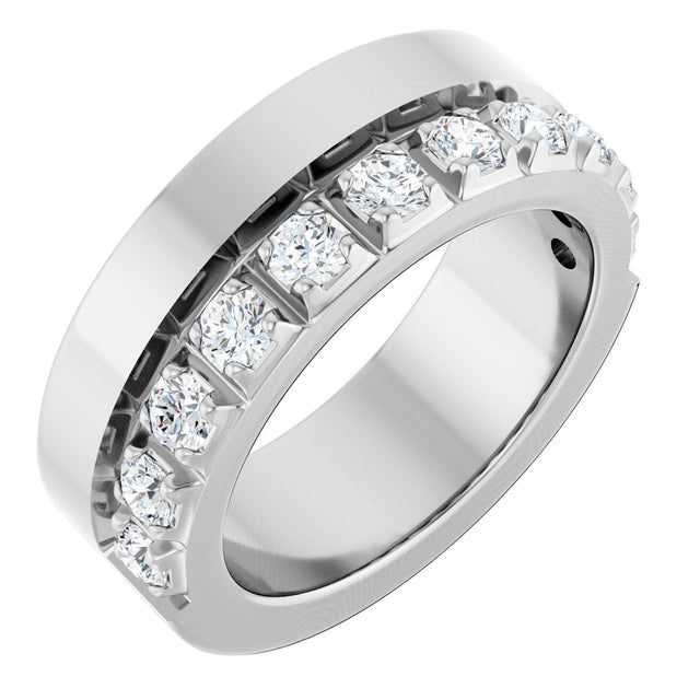 14K Gold Round Lab-Grown Diamond Single Sided Stepped-Edge Anniversary Band – 2.5 mm Stones - White Gold