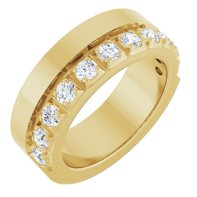 14K Gold Round Lab-Grown Diamond Single Sided Stepped-Edge Anniversary Band – 2.5 mm Stones - Yellow Gold