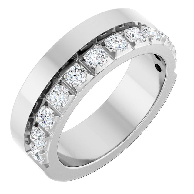 14K Gold Round Natural Diamond Single Sided Stepped-Edge Anniversary Band – 3 mm Stones - White Gold