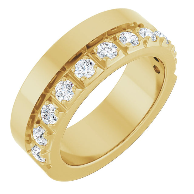 14K Gold Round Lab-Grown Diamond Single Sided Stepped-Edge Anniversary Band – 2.5 mm Stones - Yellow Gold