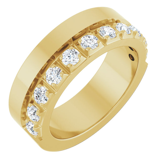 14K Gold Round Lab-Grown Diamond Single Sided Stepped-Edge Anniversary Band – 3 mm Stones - Yellow Gold