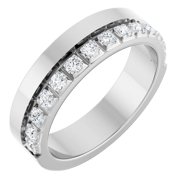 14K Gold Round Natural Diamond Single Sided Stepped-Edge Anniversary Band – 3 mm Stones - White Gold
