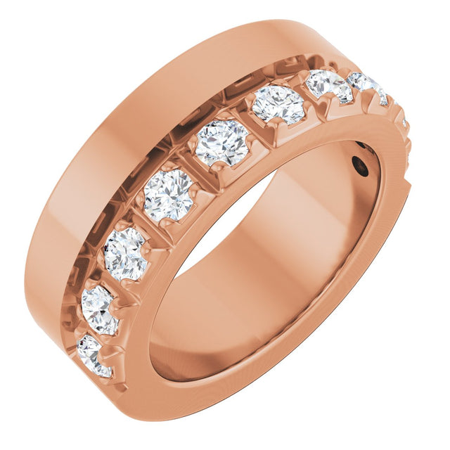 14K Gold Round Lab-Grown Diamond Single Sided Stepped-Edge Anniversary Band – 2.5 mm Stones - Rose Gold