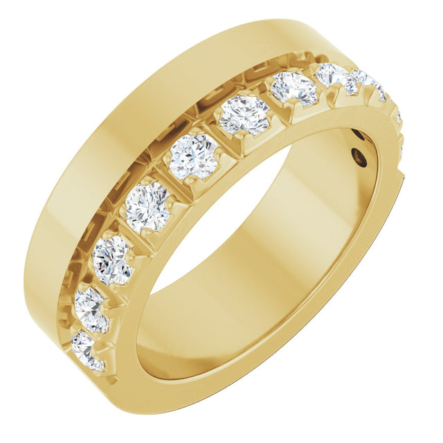 14K Gold Round Natural Diamond Single Sided Stepped-Edge Anniversary Band – 3 mm Stones - Yellow Gold