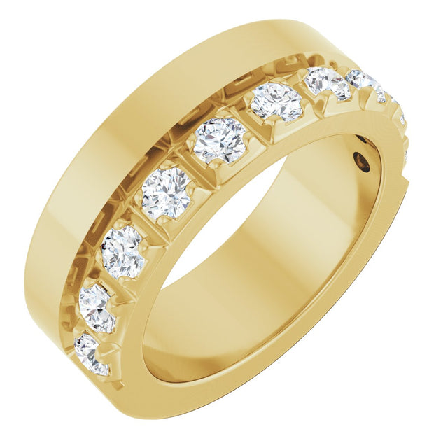 14K Gold Round Natural Diamond Single Sided Stepped-Edge Anniversary Band – 3 mm Stones - Yellow Gold