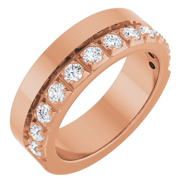 14K Gold Round Lab-Grown Diamond Single Sided Stepped-Edge Anniversary Band – 2.5 mm Stones - Rose Gold